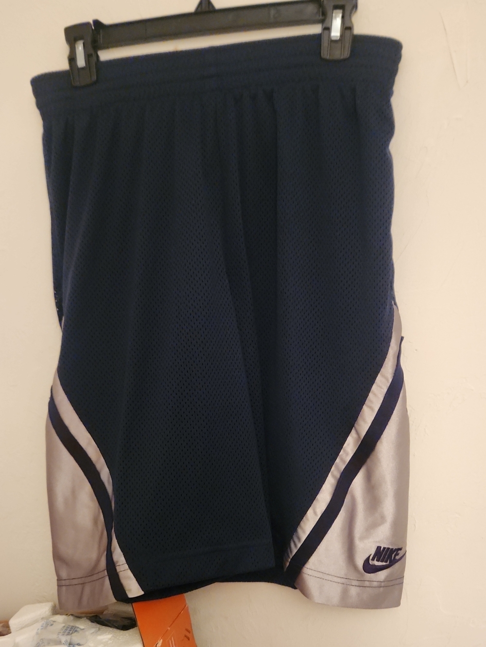 Nike Navy Blue and Silver Men Athletic Mesh Shorts
